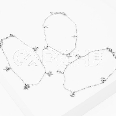 Pulseira em aço para pé Árvore / Libelinha / Âncora