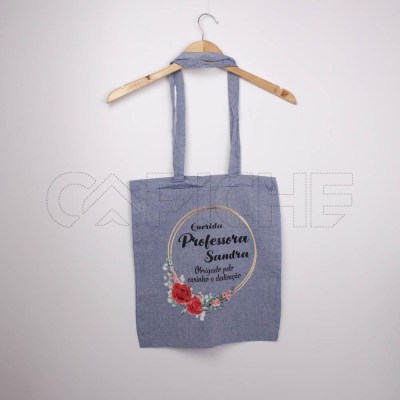 Estampa Impressa Tote Bag Azul Professora Sandra