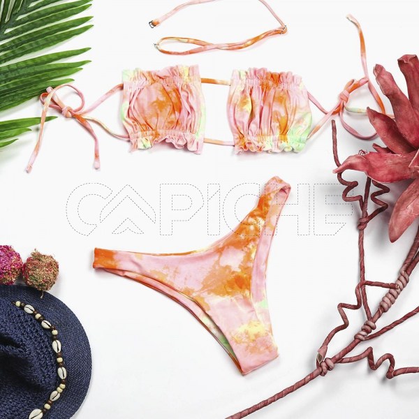 Conjunto bikini Tie Dye Cortina Laranja