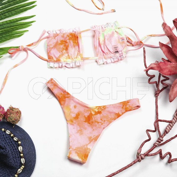 Conjunto bikini Tie Dye Cortina Laranja