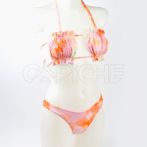 Conjunto bikini Tie Dye Cortina Laranja