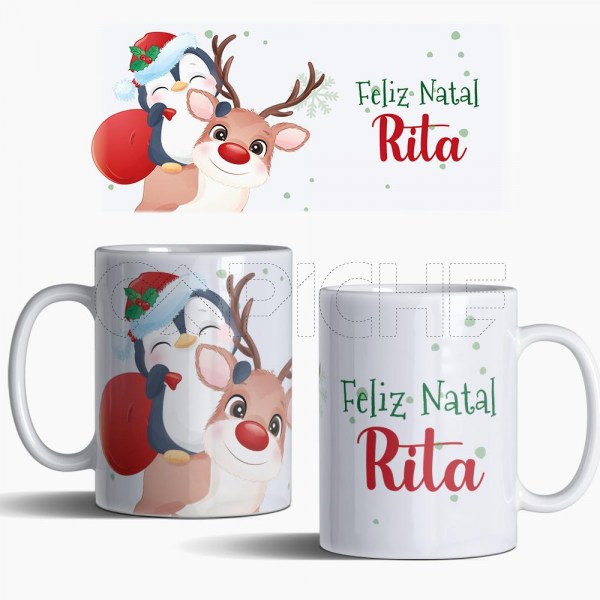 Caneca Natal Rena com nome