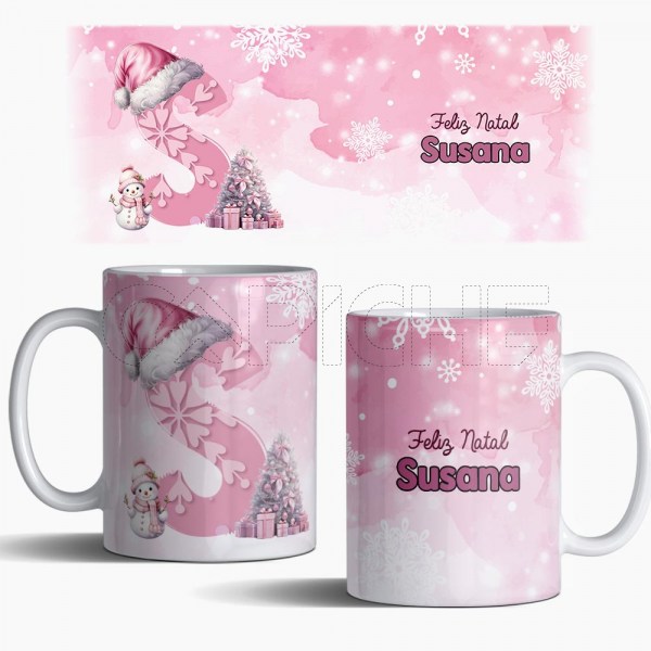 Caneca Natal Rosa com nome