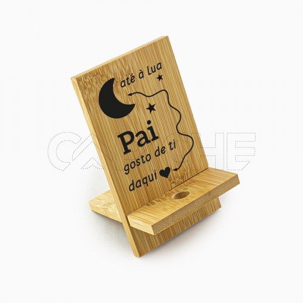 Suporte para telemóvel em bambu  até à lua