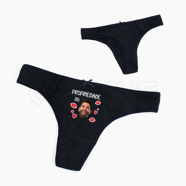 Cueca Tanga Mulher Propriedade Personalizada com Foto