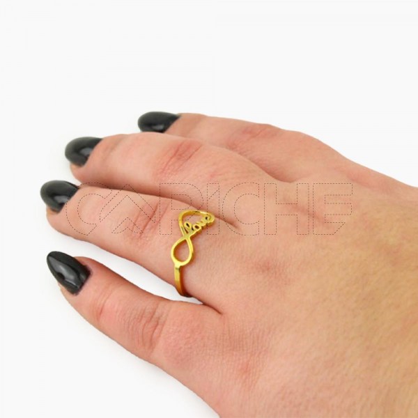Anel em aço Infinito Love Dourado