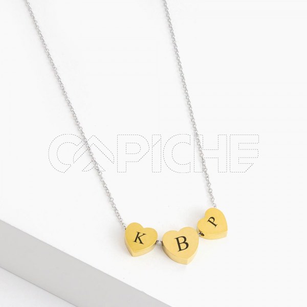 Colar em aço Triplo coração gold