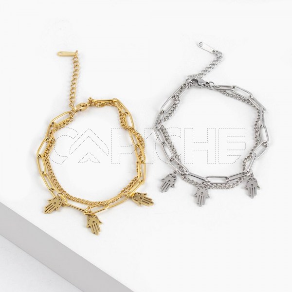 Pulseira em aço Dupla Hamsa