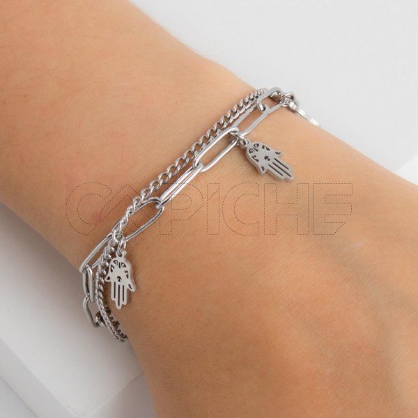 Pulseira em aço Dupla Hamsa