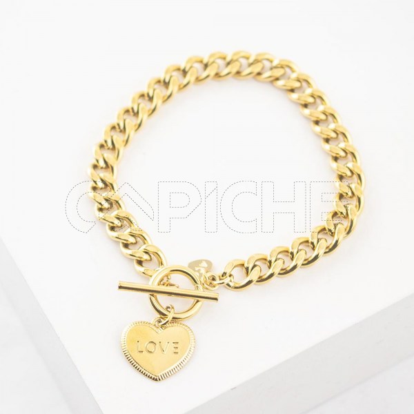 Pulseira em aço Love dourada