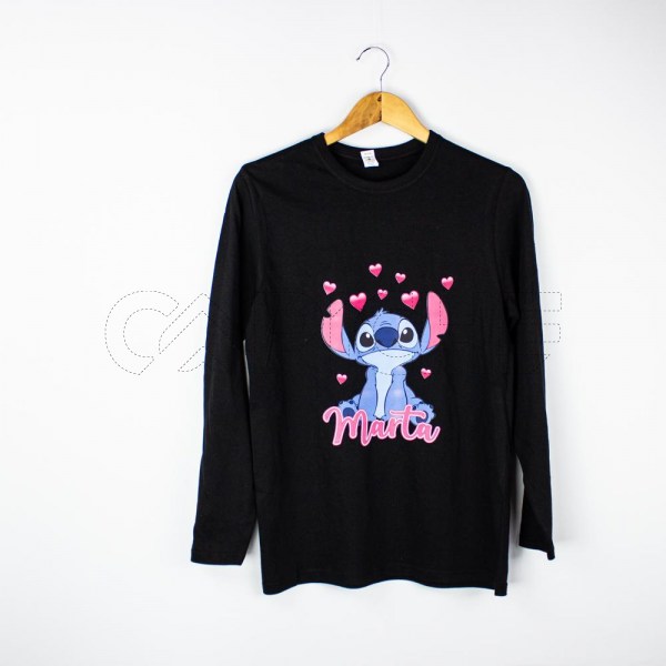 Estampa Impressa T-shirt Manga Comprida S Preto