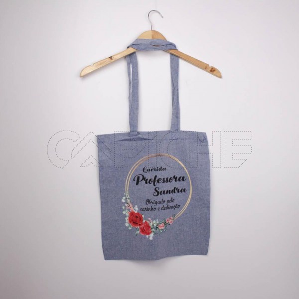 Estampa Impressa Tote Bag Azul Professora Sandra