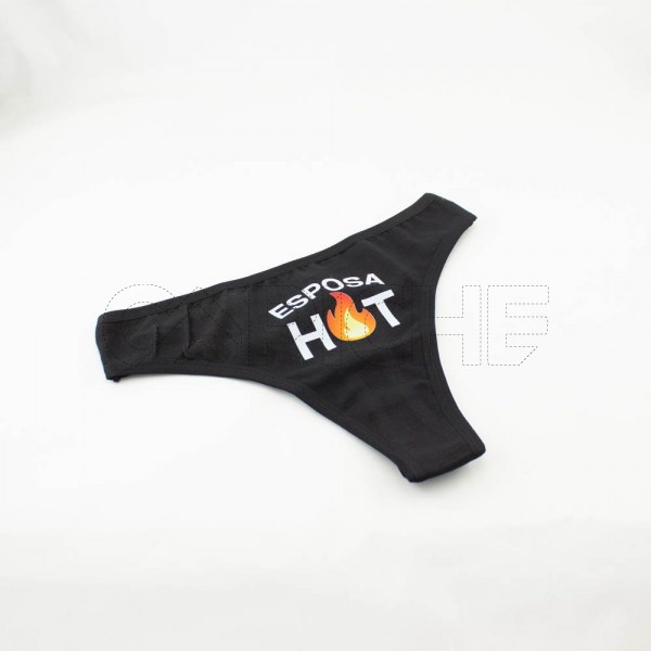 Estampa Impressa Cueca Tanga Preta Esposa