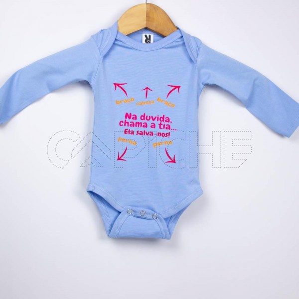 Estampa Impressa Body Manga Comprida Azul 6meses
