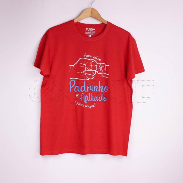 Estampa Impressa T-shirt Unissex L  Vermelha Padrinho c/ nome Rodrigo |