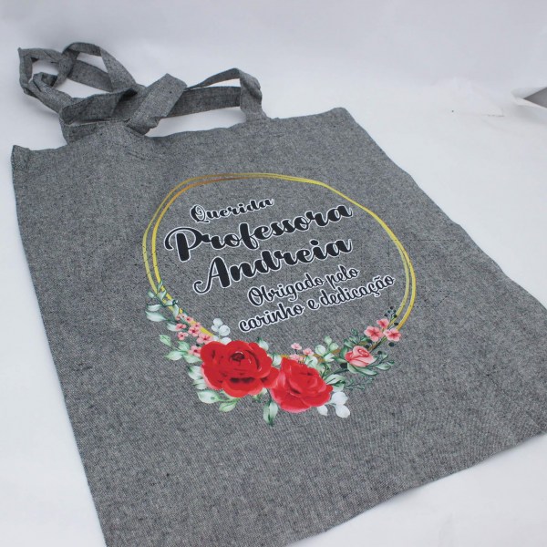 Estampa Impressa Tote Bag Cinza Professora Andreia